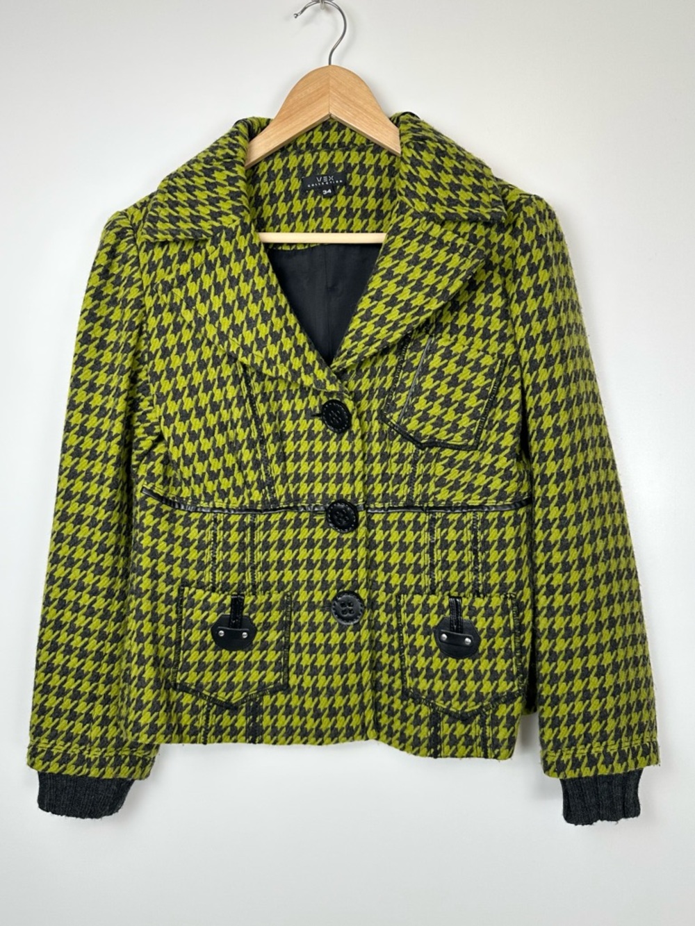 Vex Collection Funky Wool Blend Houndstooth Jacket Y2K